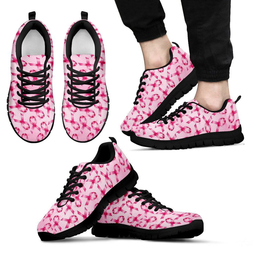 Pattern Print Pink Ribbon Breast Cancer Awareness Black Sneaker Shoes For Men Women-grizzshop