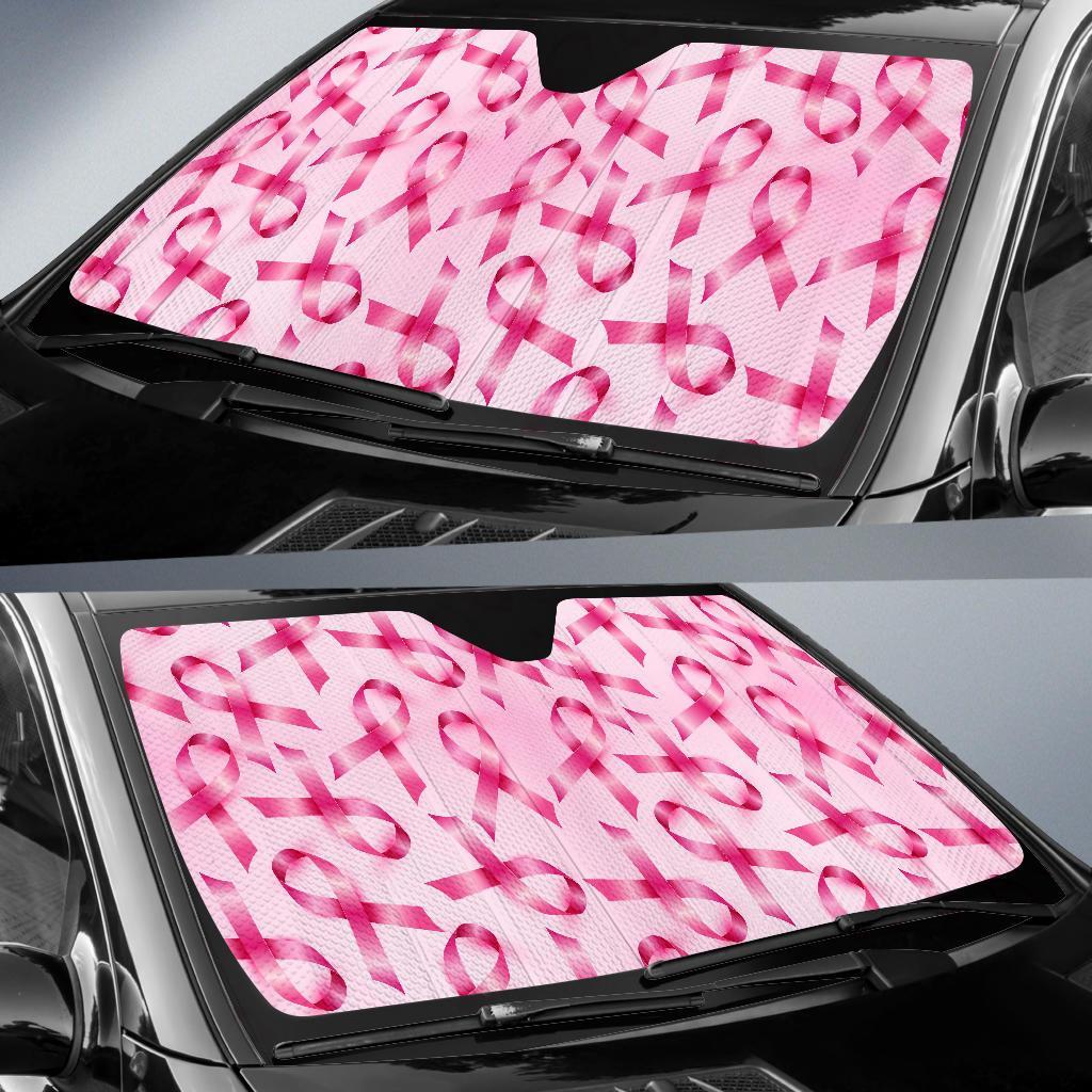 Pattern Print Pink Ribbon Breast Cancer Awareness Car Sun Shade-grizzshop