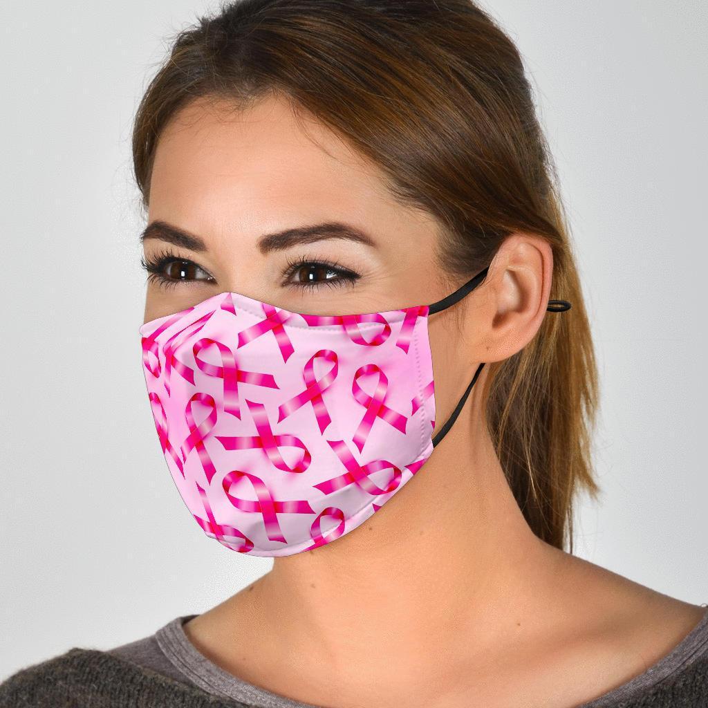 Pattern Print Pink Ribbon Breast Cancer Awareness Face Mask-grizzshop