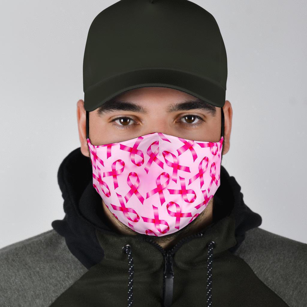 Pattern Print Pink Ribbon Breast Cancer Awareness Face Mask-grizzshop