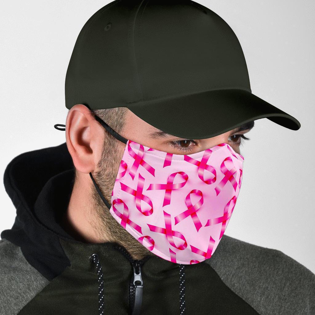 Pattern Print Pink Ribbon Breast Cancer Awareness Face Mask-grizzshop