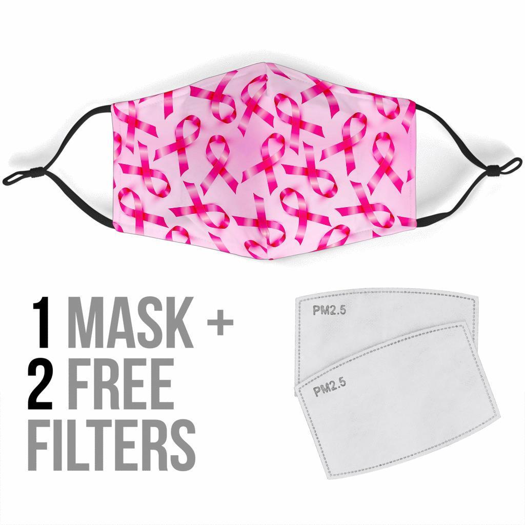 Pattern Print Pink Ribbon Breast Cancer Awareness Face Mask-grizzshop