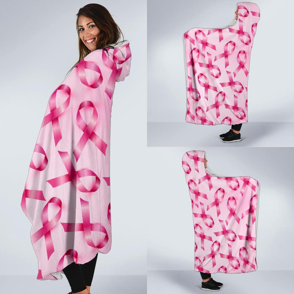 Pattern Print Pink Ribbon Breast Cancer Awareness Hooded Blanket-grizzshop