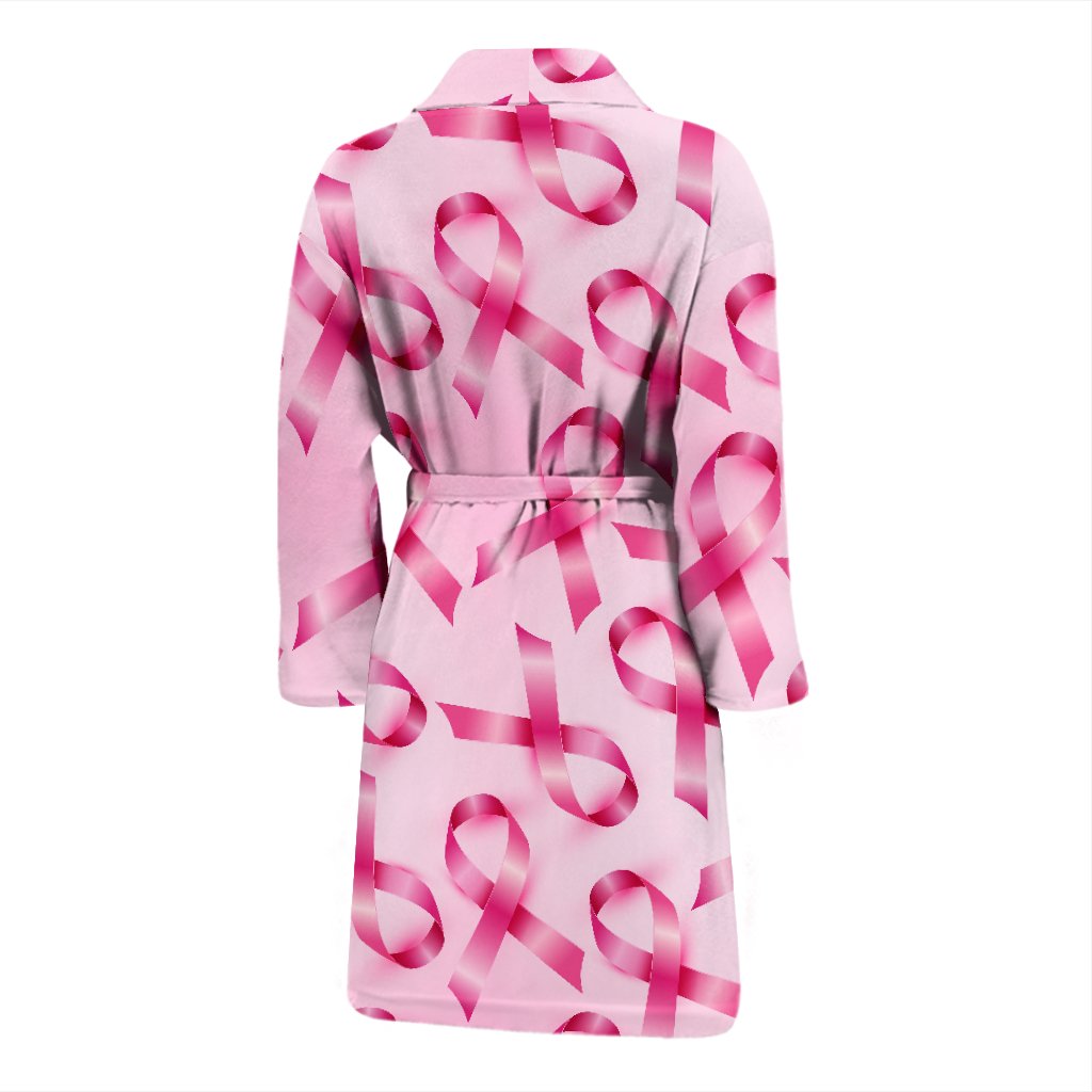Pattern Print Pink Ribbon Breast Cancer Awareness Men Long Robe-grizzshop
