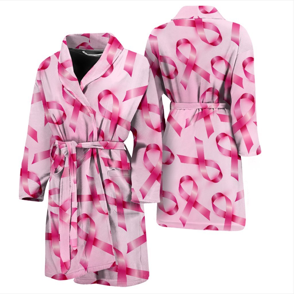 Pattern Print Pink Ribbon Breast Cancer Awareness Men Long Robe-grizzshop
