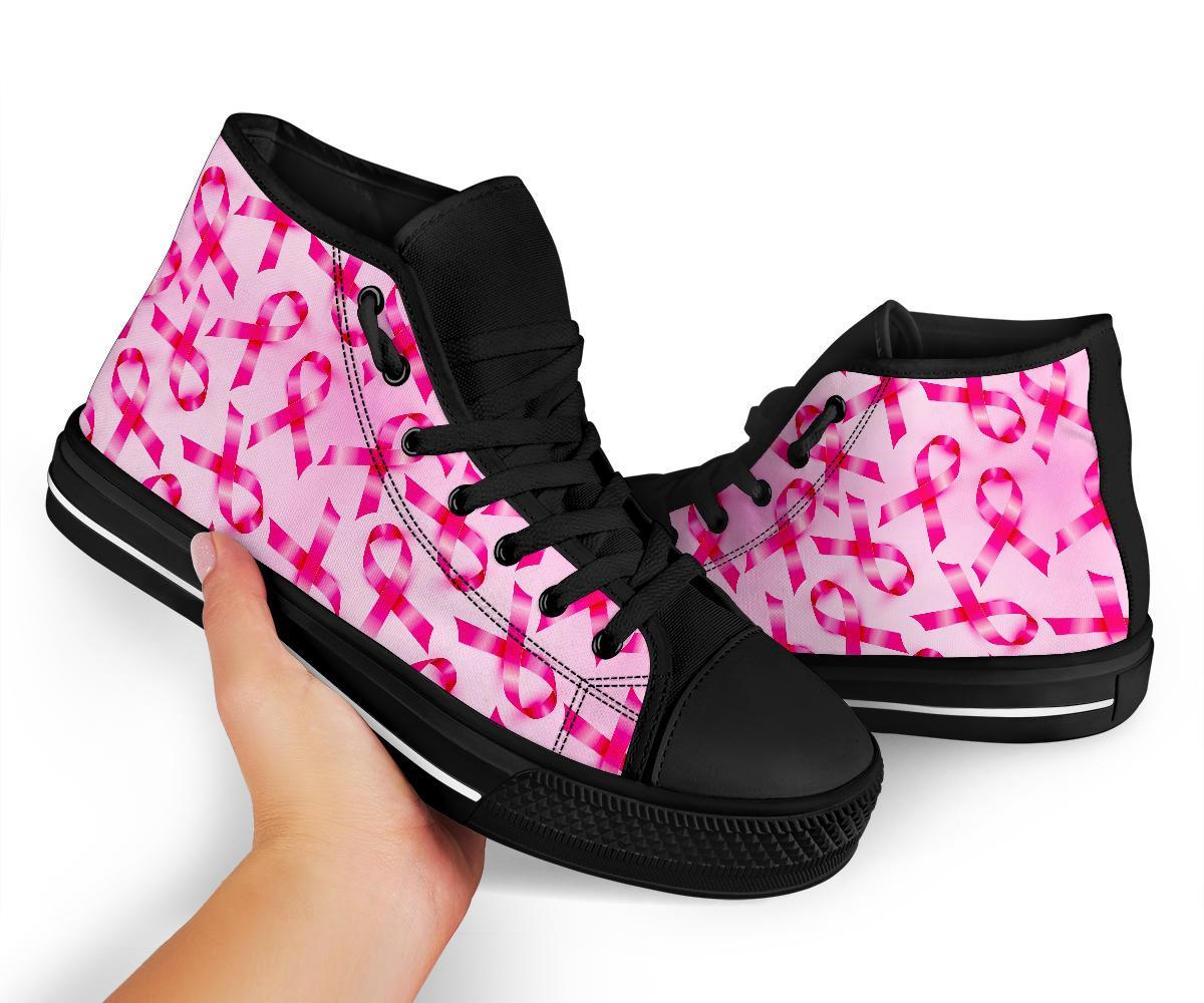 Pattern Print Pink Ribbon Breast Cancer Awareness Men Women's High Top Shoes-grizzshop