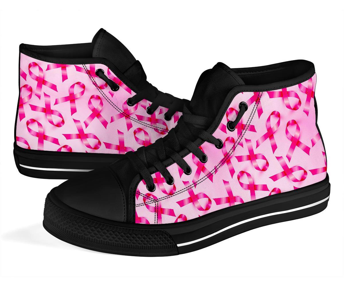 Pattern Print Pink Ribbon Breast Cancer Awareness Men Women's High Top Shoes-grizzshop