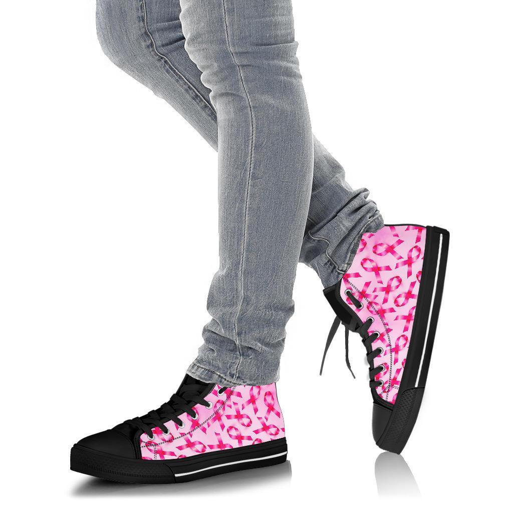 Pattern Print Pink Ribbon Breast Cancer Awareness Men Women's High Top Shoes-grizzshop