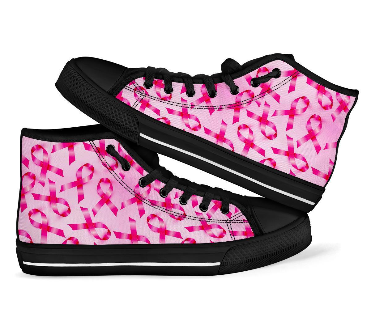 Pattern Print Pink Ribbon Breast Cancer Awareness Men Women's High Top Shoes-grizzshop