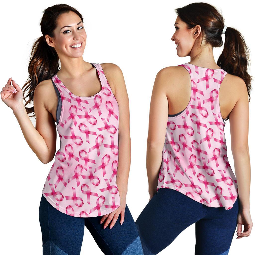 Pattern Print Pink Ribbon Breast Cancer Awareness Racerback Tank Tops-grizzshop