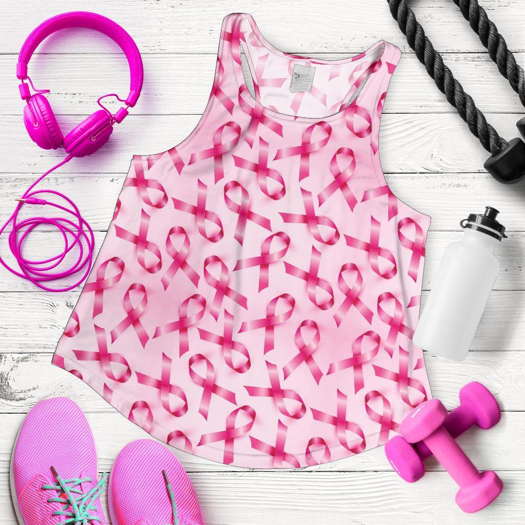 Pattern Print Pink Ribbon Breast Cancer Awareness Racerback Tank Tops-grizzshop