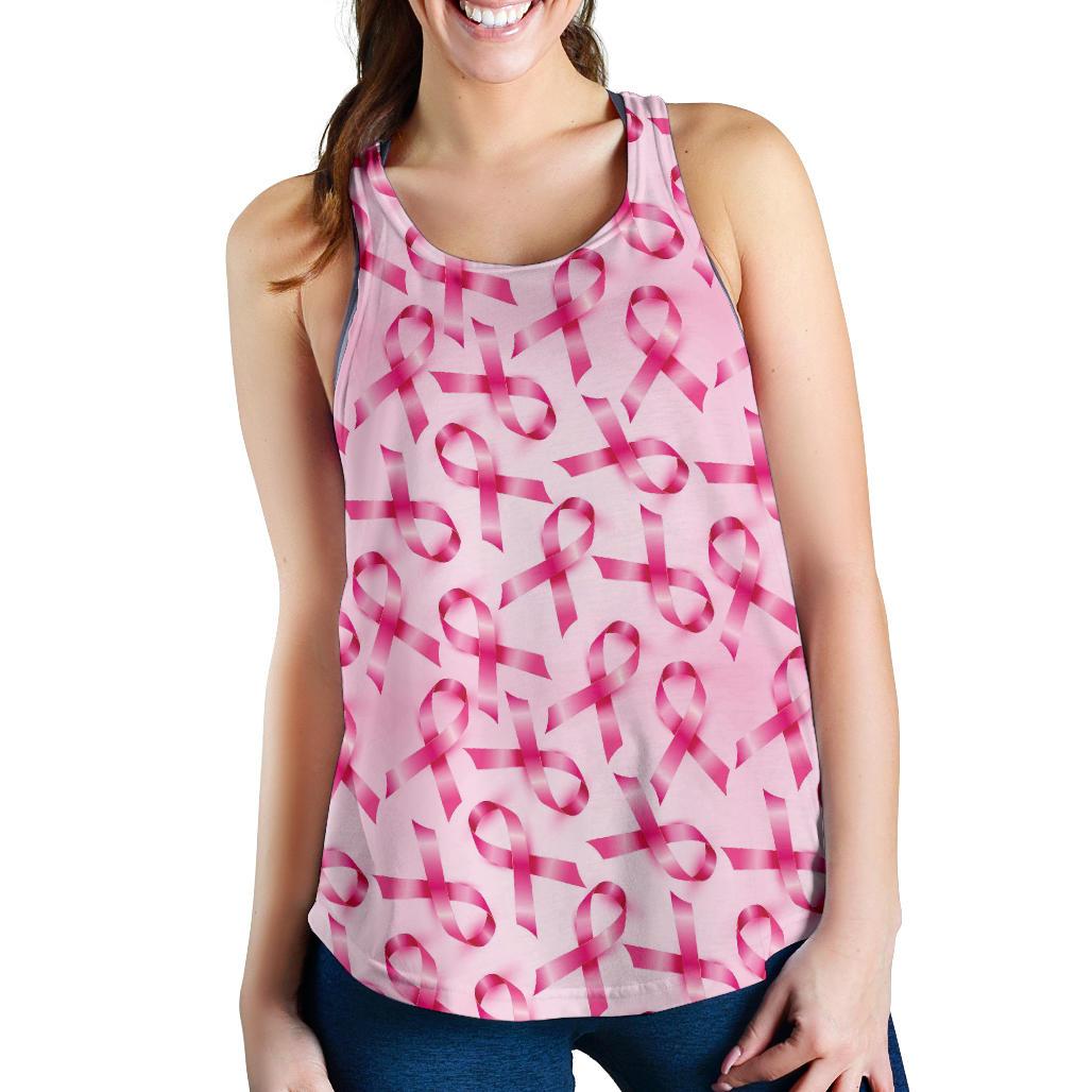 Pattern Print Pink Ribbon Breast Cancer Awareness Racerback Tank Tops-grizzshop