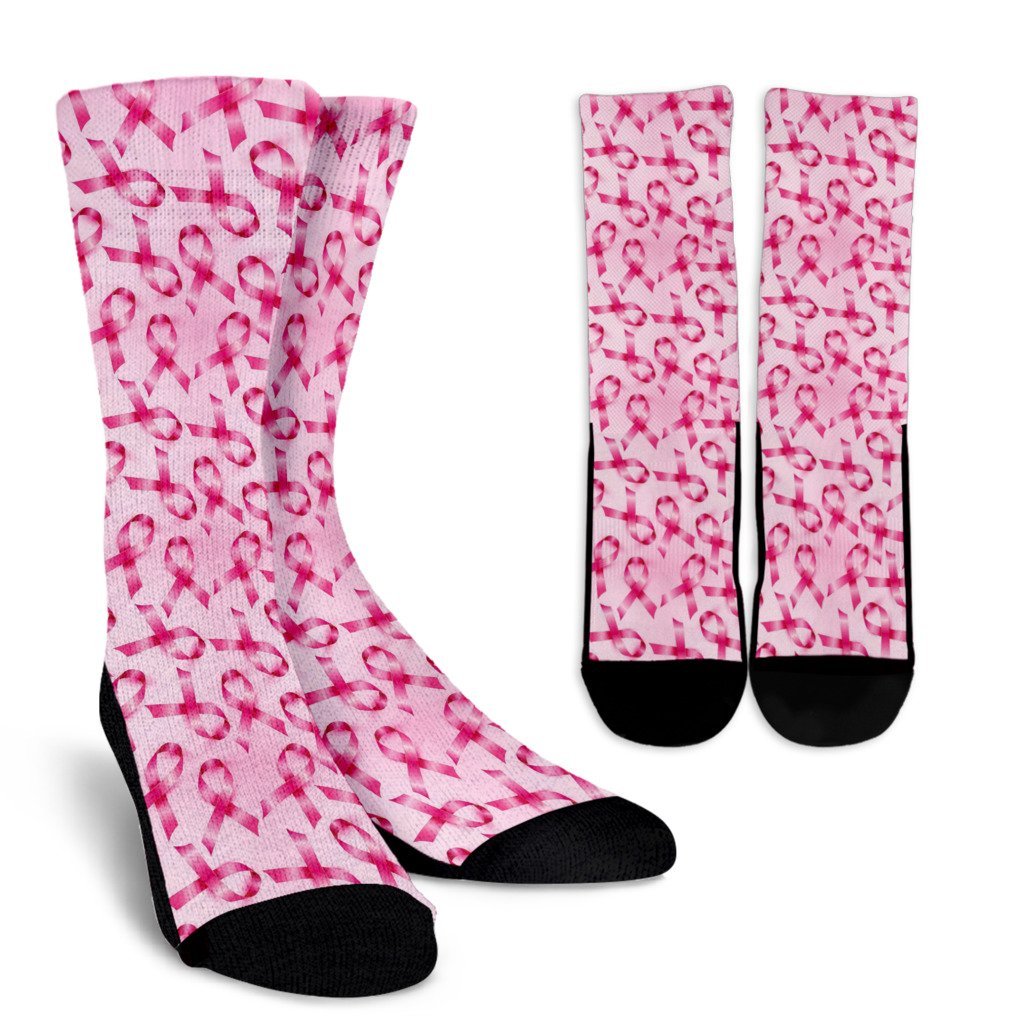 Pattern Print Pink Ribbon Breast Cancer Awareness Unisex Crew Socks-grizzshop
