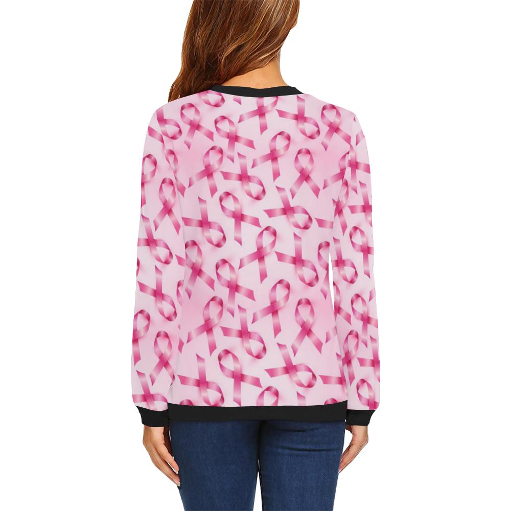 Pattern Print Pink Ribbon Breast Cancer Awareness Women Crewneck Sweatshirt-grizzshop