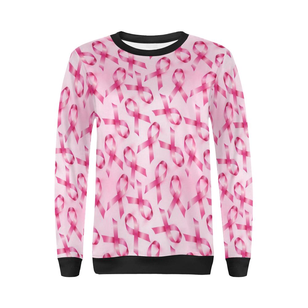 Pattern Print Pink Ribbon Breast Cancer Awareness Women Crewneck Sweatshirt-grizzshop