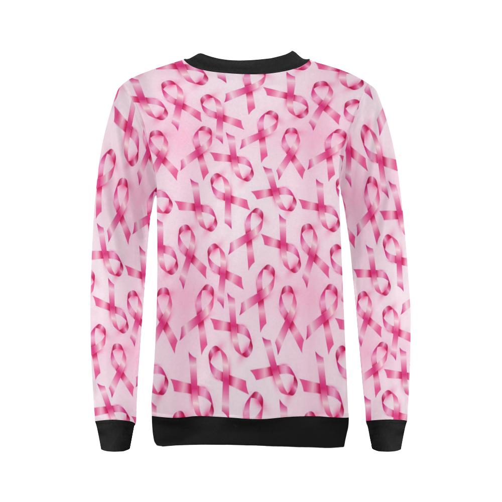 Pattern Print Pink Ribbon Breast Cancer Awareness Women Crewneck Sweatshirt-grizzshop