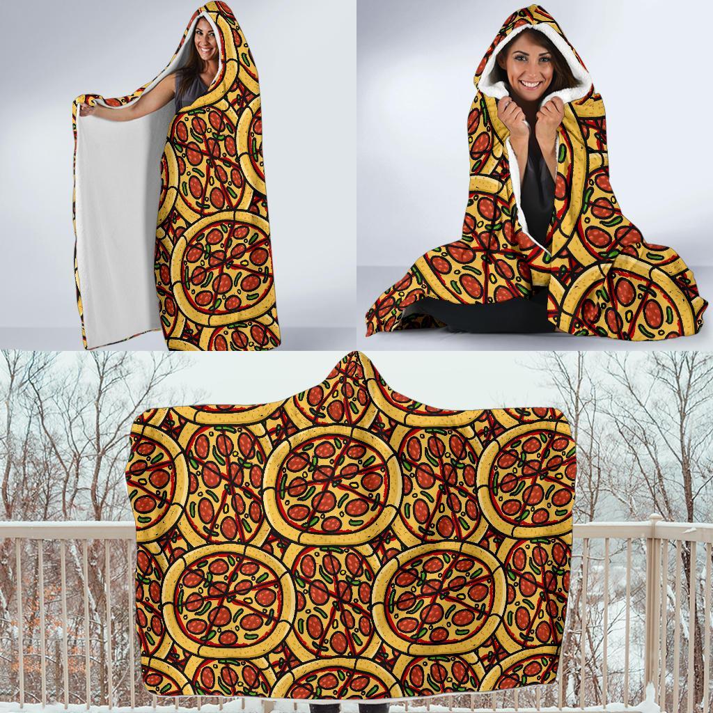 Pattern Print Pizza Hooded Blanket-grizzshop