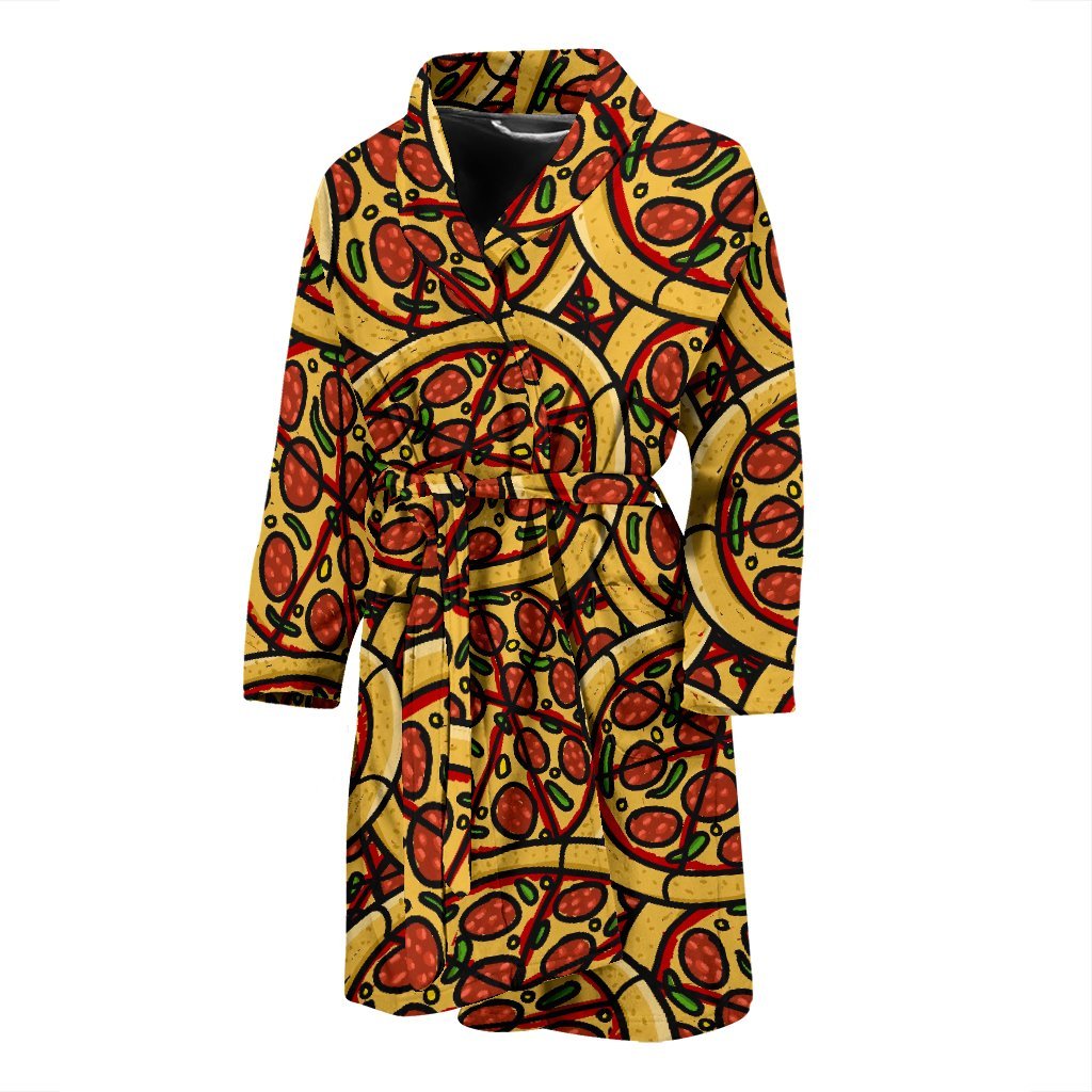 Pattern Print Pizza Men Long Robe-grizzshop