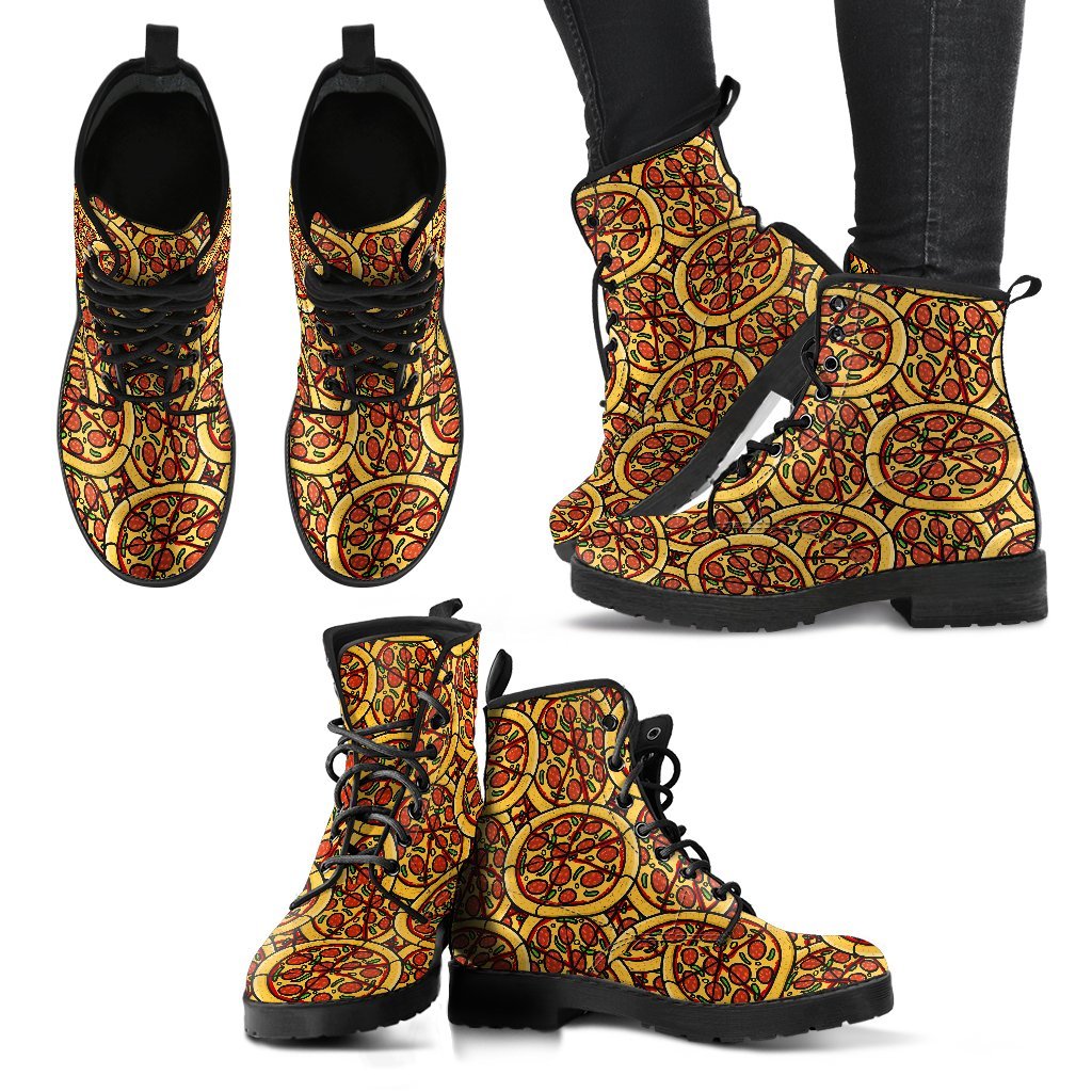 Pattern Print Pizza Men Women Leather Boots-grizzshop