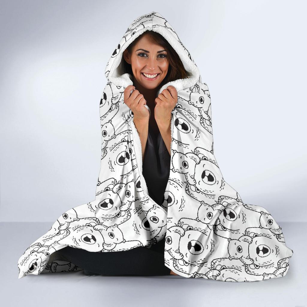 Pattern Print Polar Bear Hooded Blanket-grizzshop