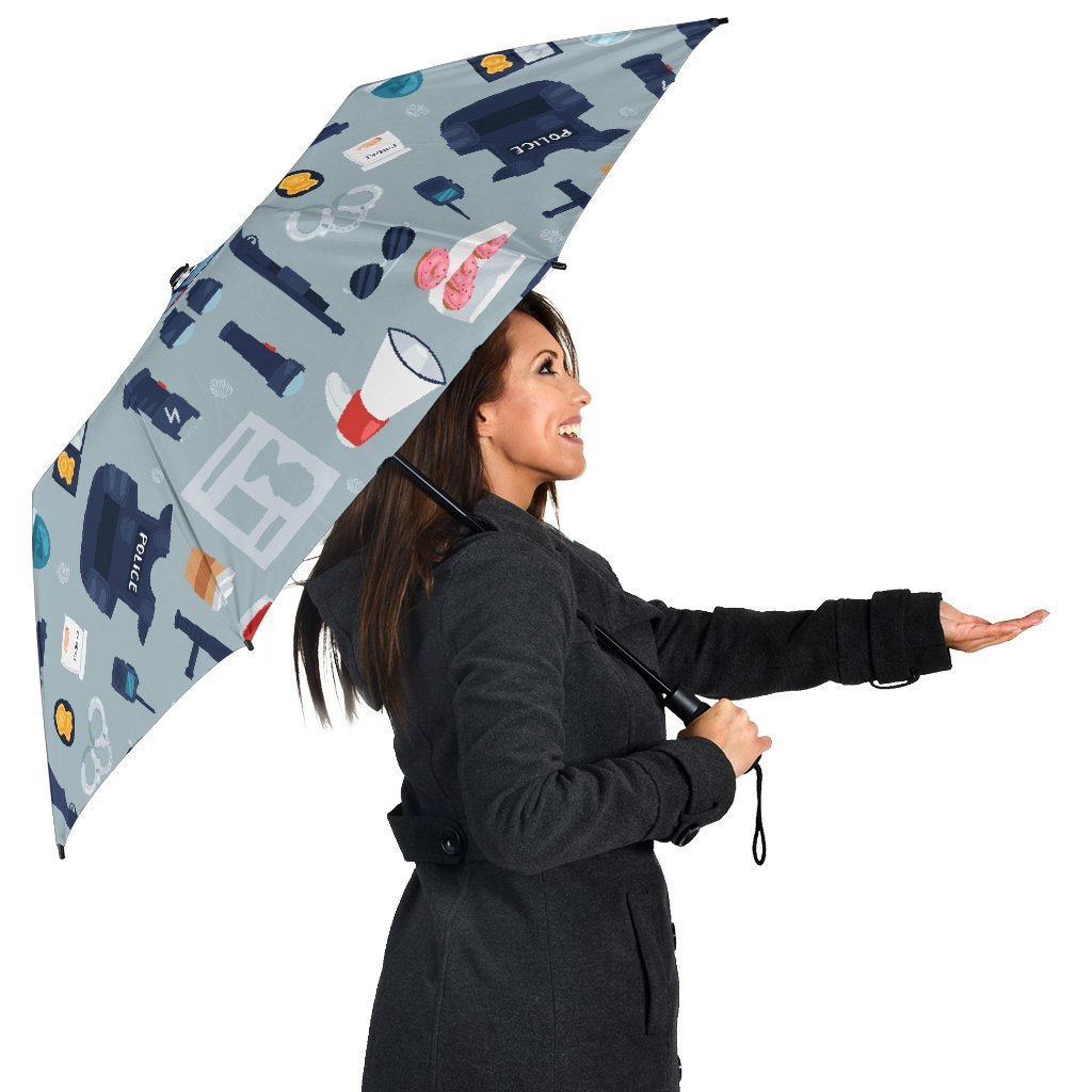 Pattern Print Police Automatic Foldable Umbrella-grizzshop