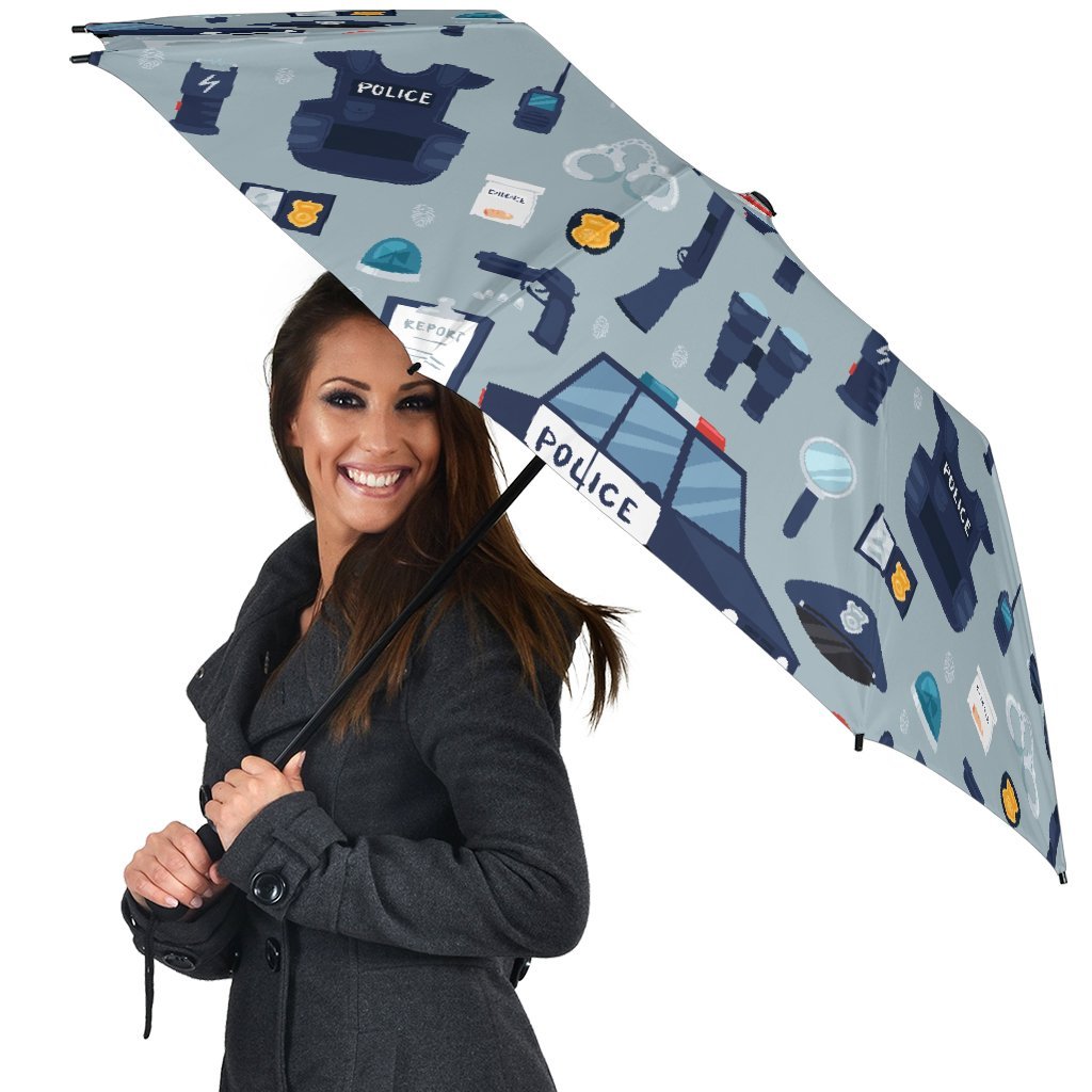 Pattern Print Police Automatic Foldable Umbrella-grizzshop