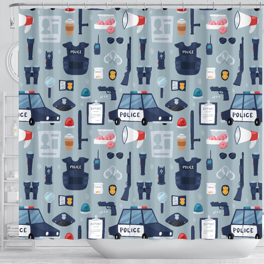 Pattern Print Police Bathroom Shower Curtain-grizzshop