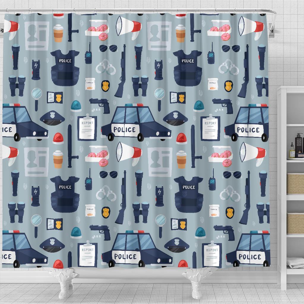 Pattern Print Police Bathroom Shower Curtain-grizzshop