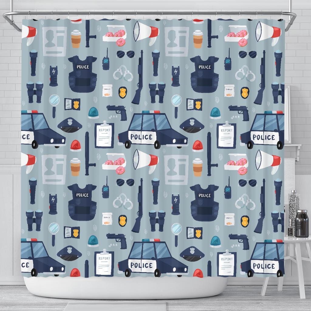 Pattern Print Police Bathroom Shower Curtain-grizzshop