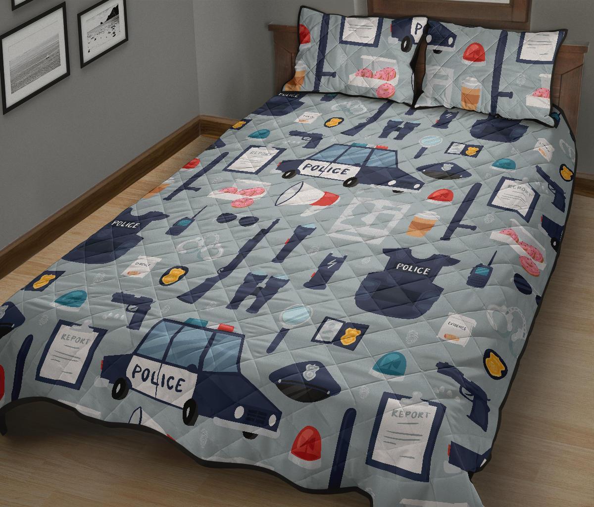 Pattern Print Police Bed Set Quilt-grizzshop