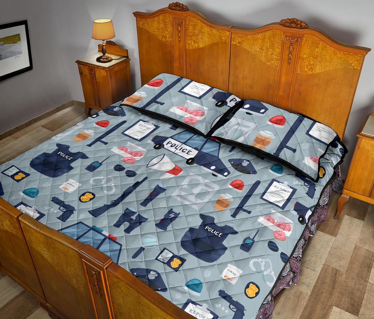 Pattern Print Police Bed Set Quilt-grizzshop