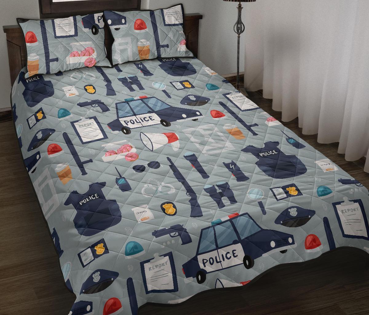 Pattern Print Police Bed Set Quilt-grizzshop