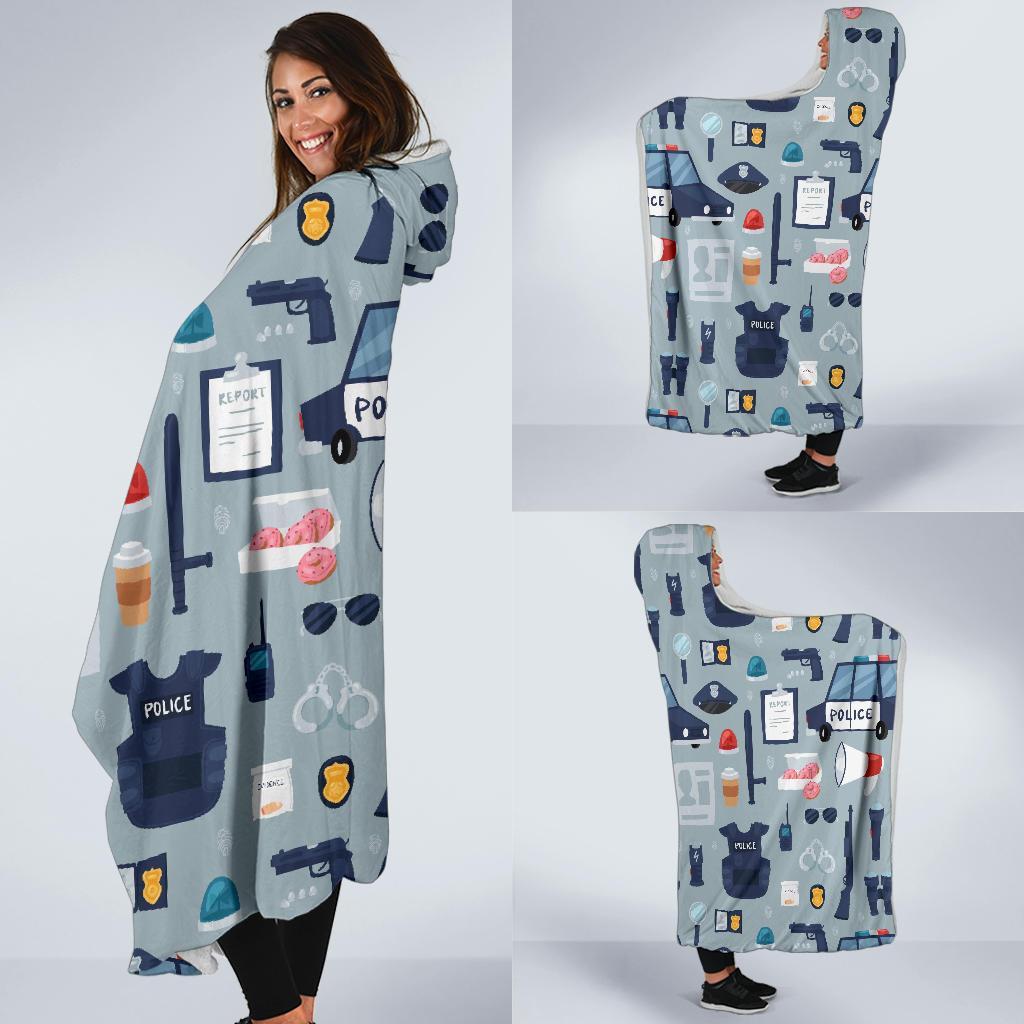 Pattern Print Police Hooded Blanket-grizzshop