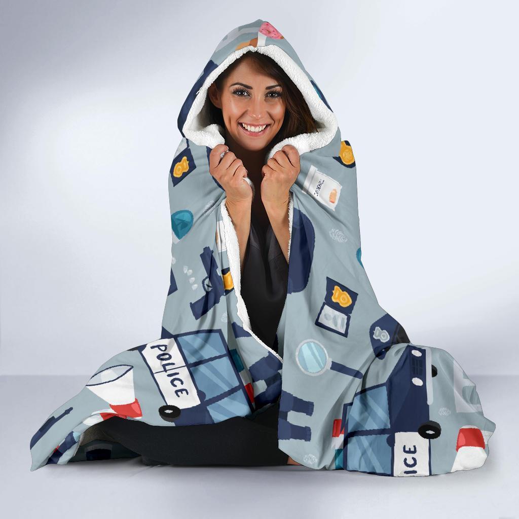 Pattern Print Police Hooded Blanket-grizzshop