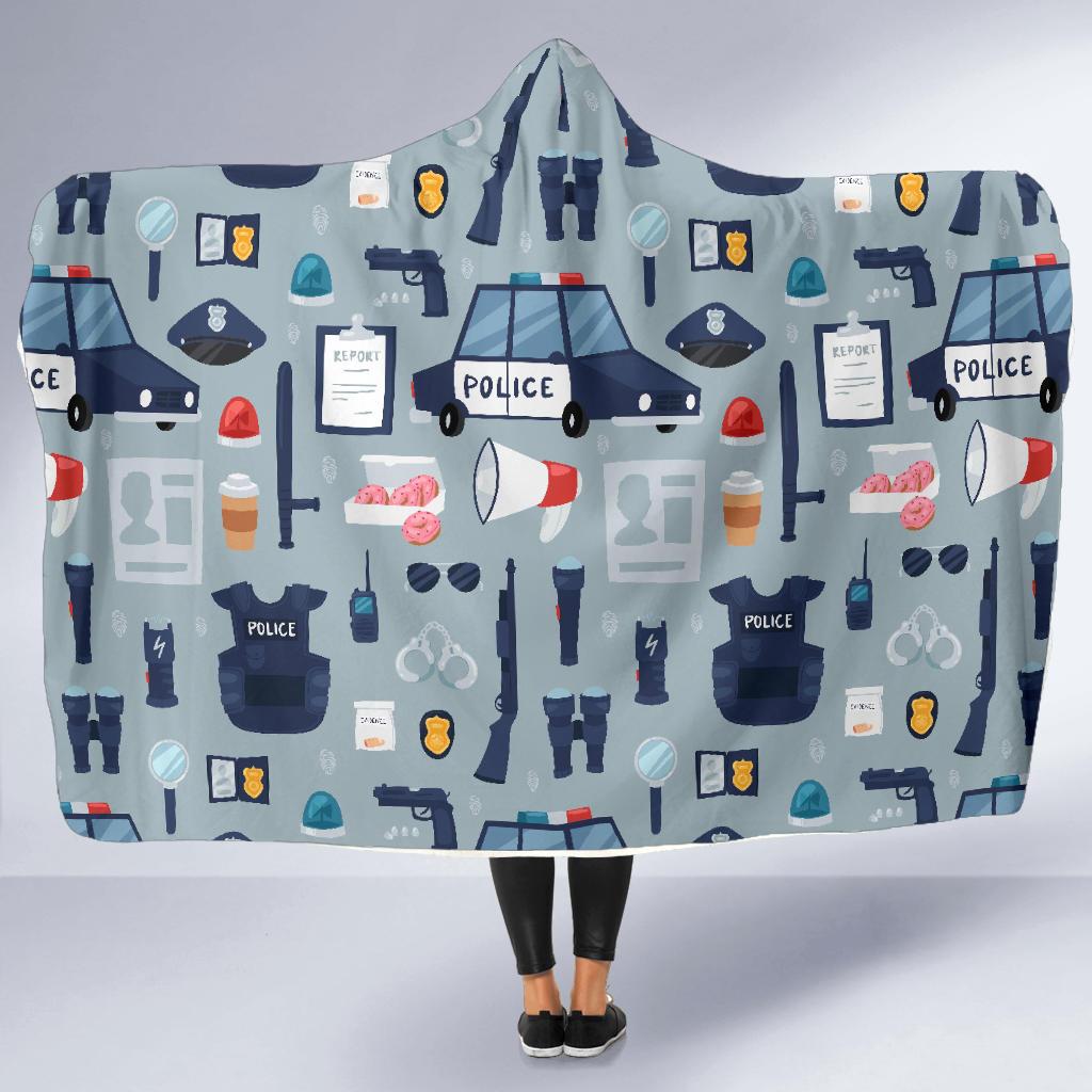 Pattern Print Police Hooded Blanket-grizzshop