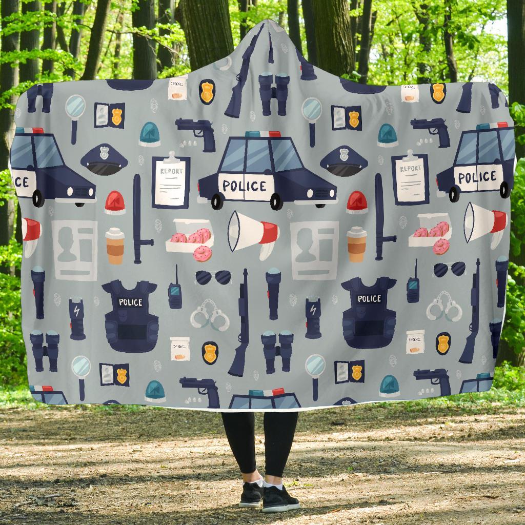 Pattern Print Police Hooded Blanket-grizzshop