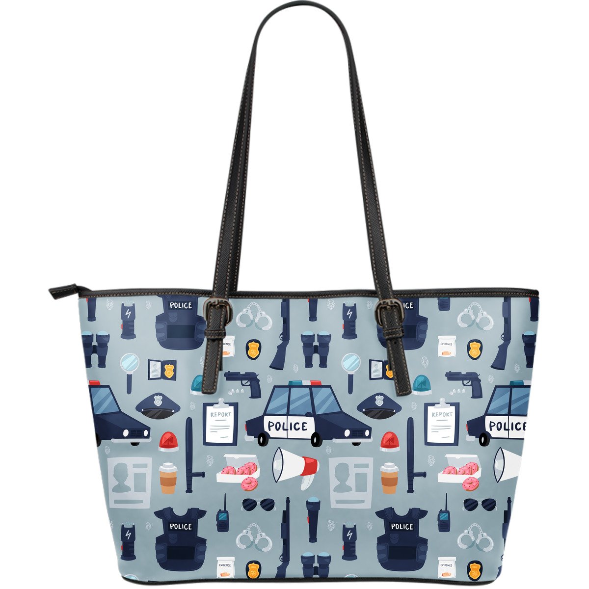 Pattern Print Police Leather Tote Bag-grizzshop