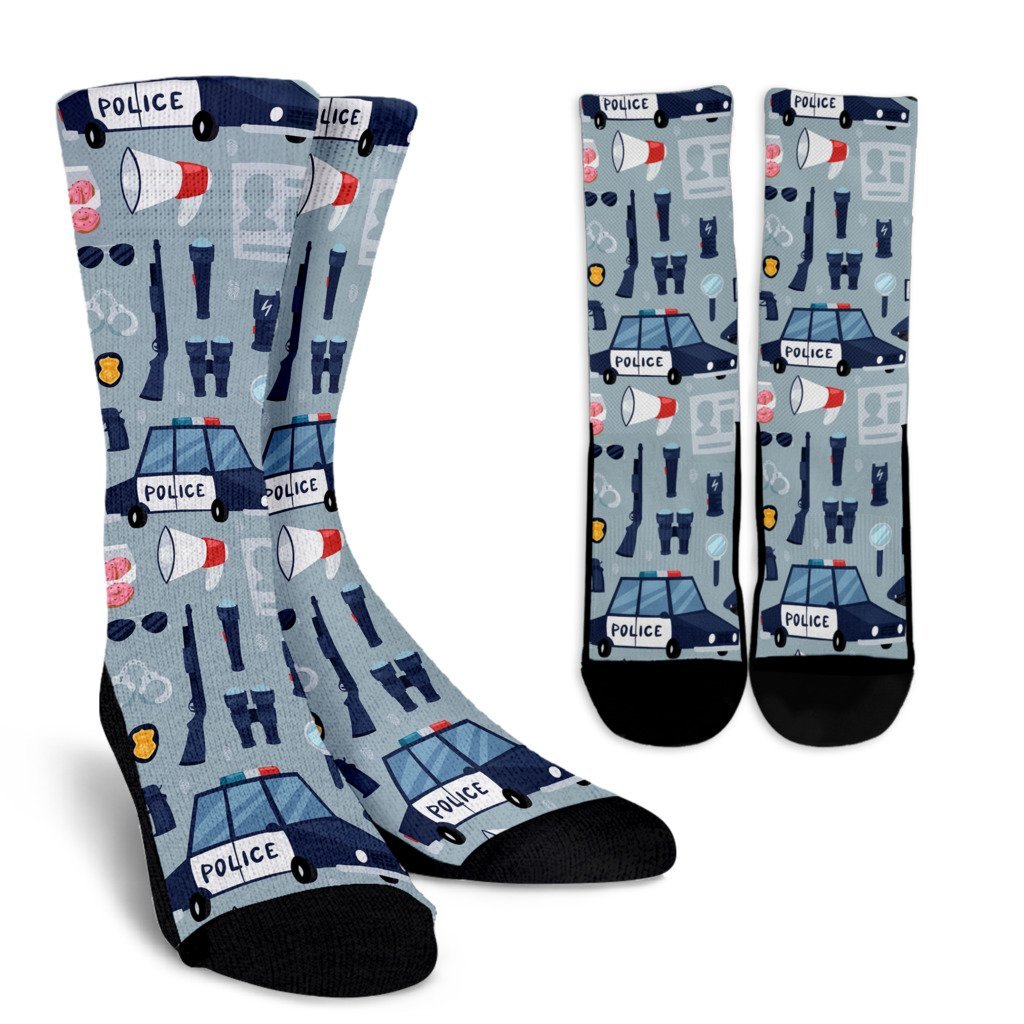 Pattern Print Police Unisex Crew Socks-grizzshop