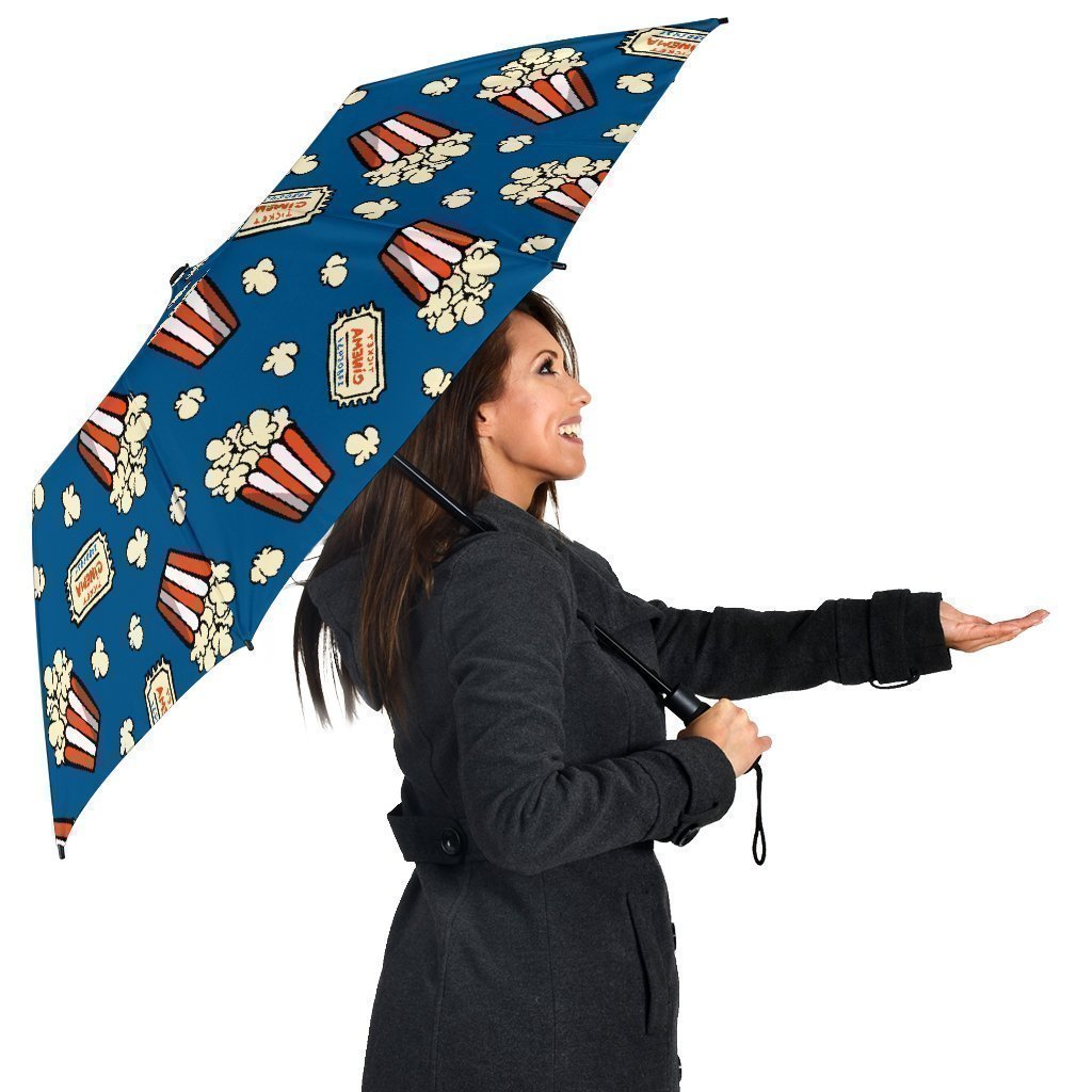 Pattern Print Popcorn Automatic Foldable Umbrella-grizzshop