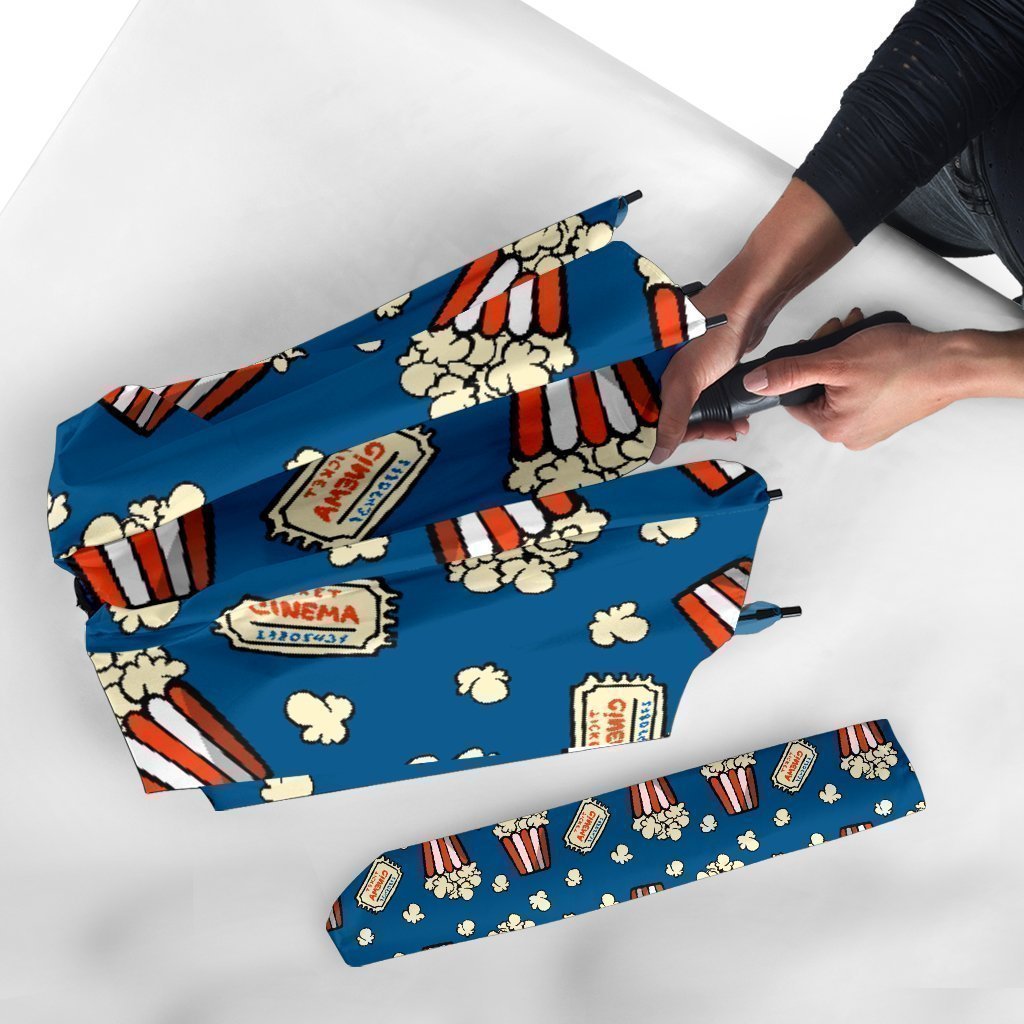 Pattern Print Popcorn Automatic Foldable Umbrella-grizzshop