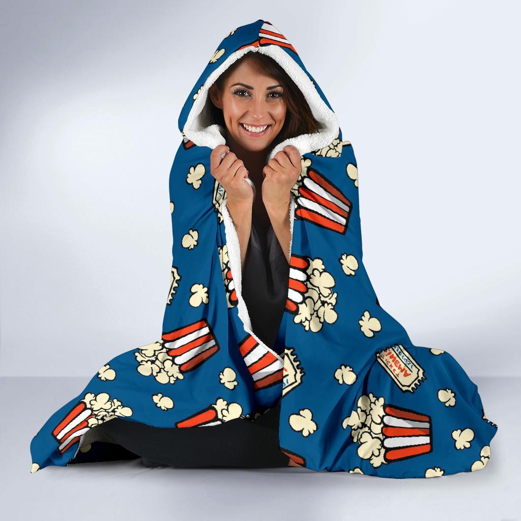 Pattern Print Popcorn Hooded Blanket-grizzshop