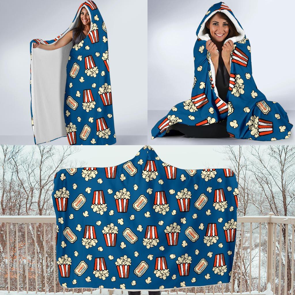 Pattern Print Popcorn Hooded Blanket-grizzshop