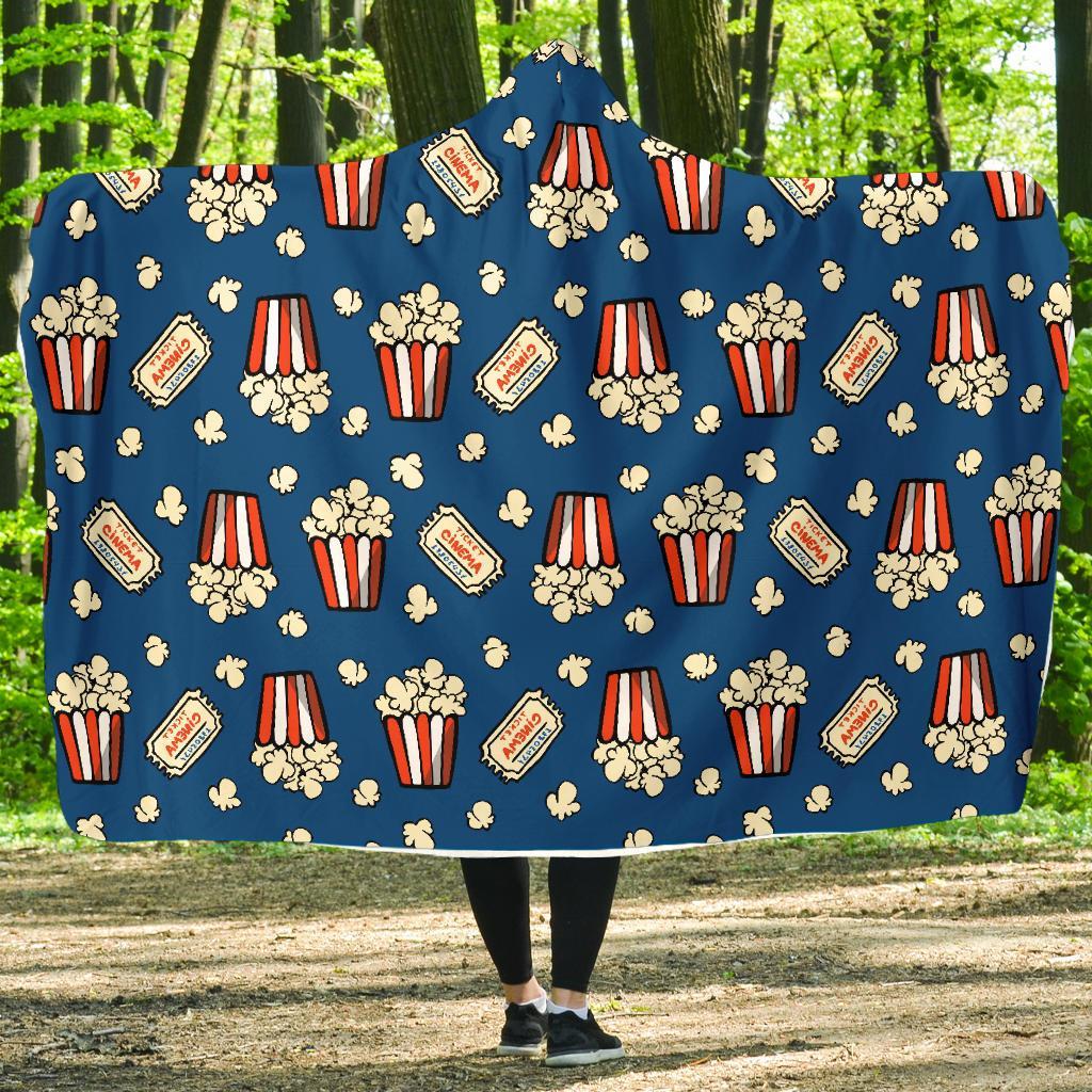 Pattern Print Popcorn Hooded Blanket-grizzshop