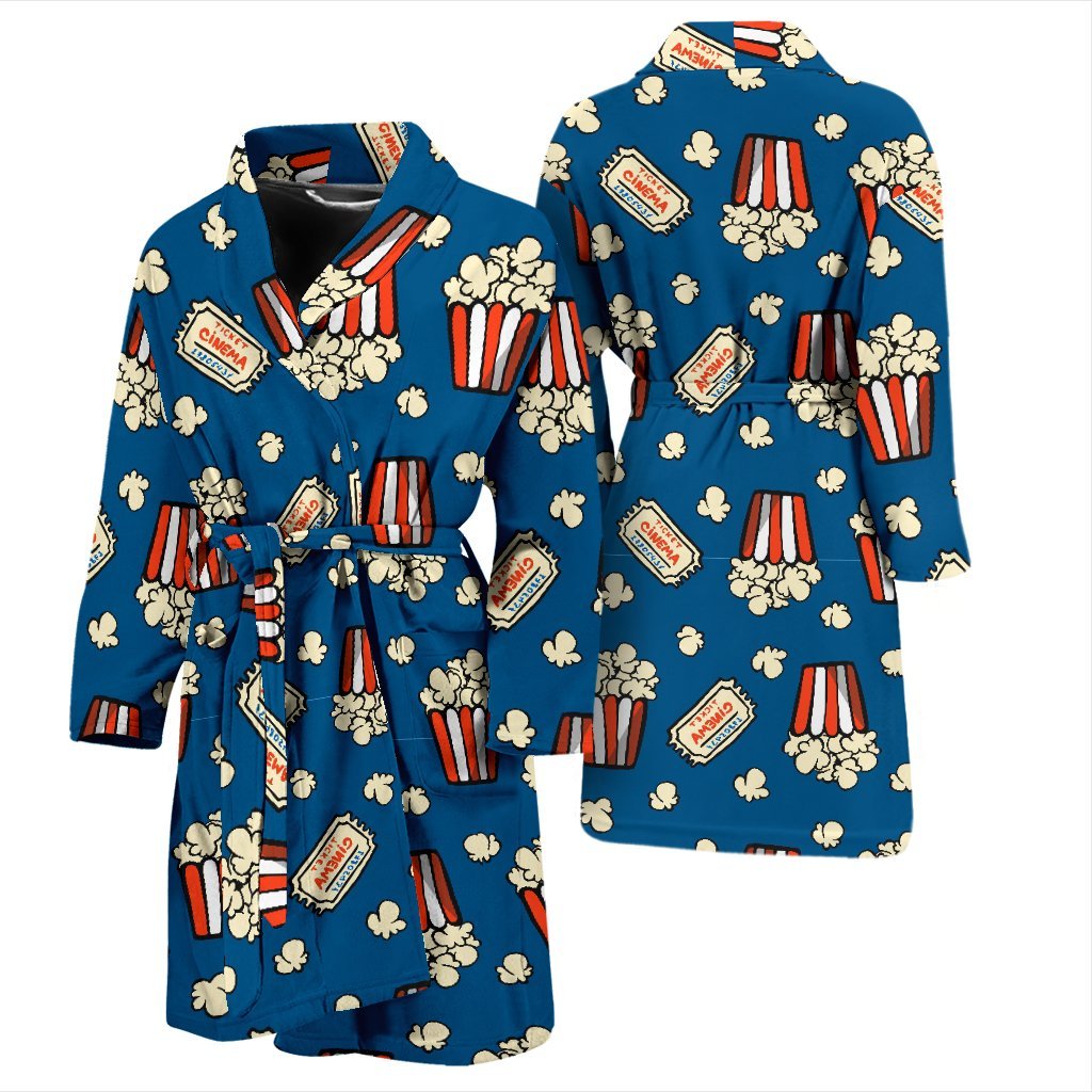 Pattern Print Popcorn Men Long Robe-grizzshop