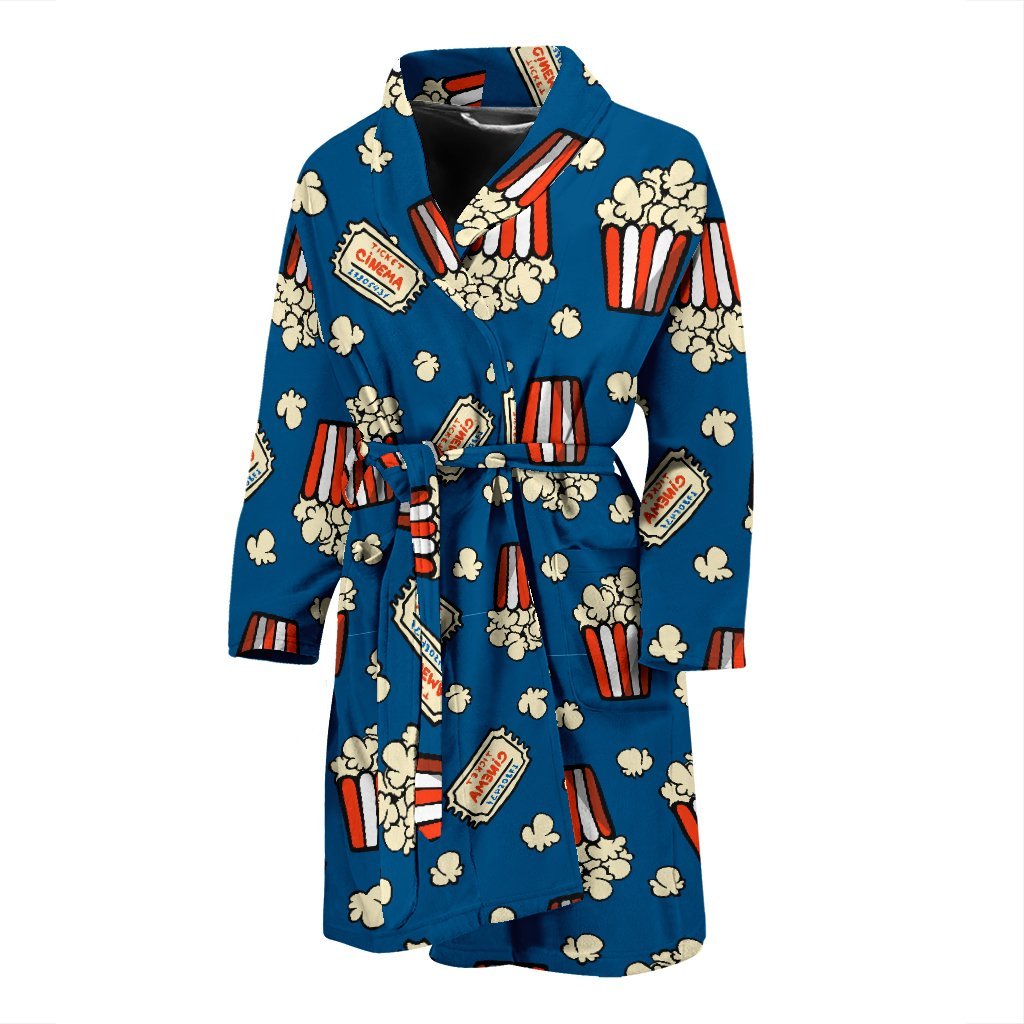 Pattern Print Popcorn Men Long Robe-grizzshop