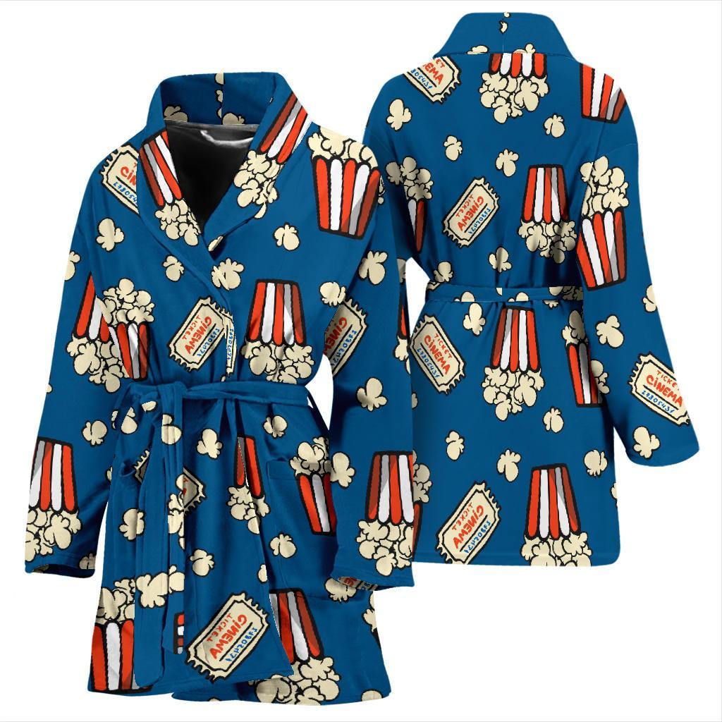 Pattern Print Popcorn Women Long Robe-grizzshop