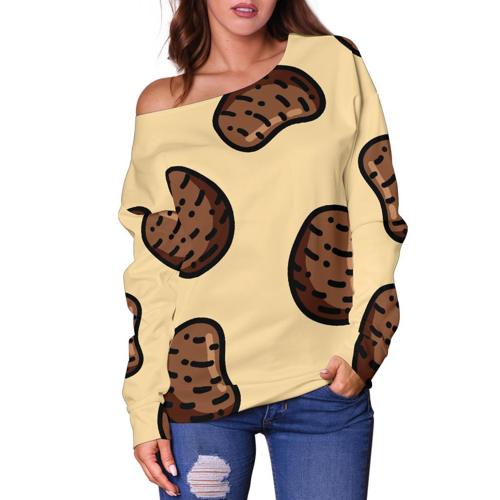 Pattern Print Potato Women Off Shoulder Sweatshirt-grizzshop