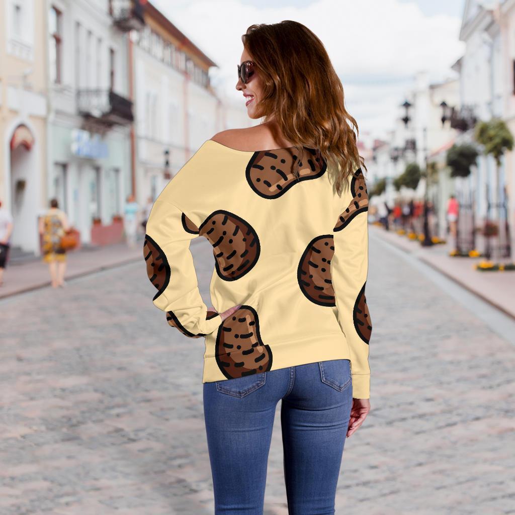 Pattern Print Potato Women Off Shoulder Sweatshirt-grizzshop