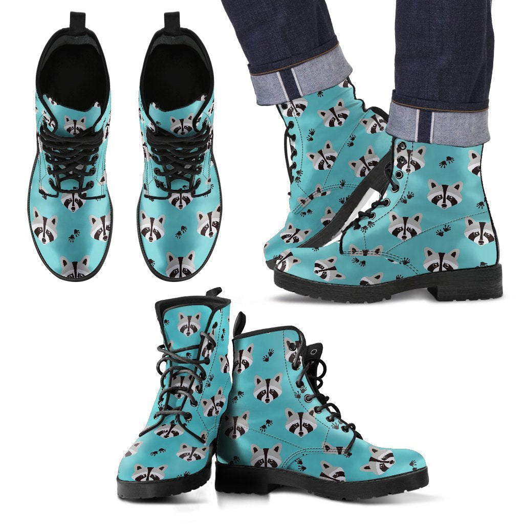 Pattern Print Raccoon Men Women Leather Boots-grizzshop