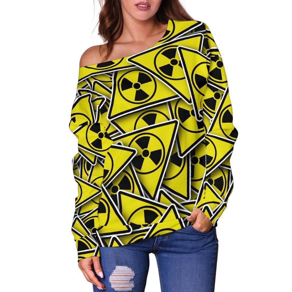 Pattern Print Radiation Women Off Shoulder Sweatshirt-grizzshop